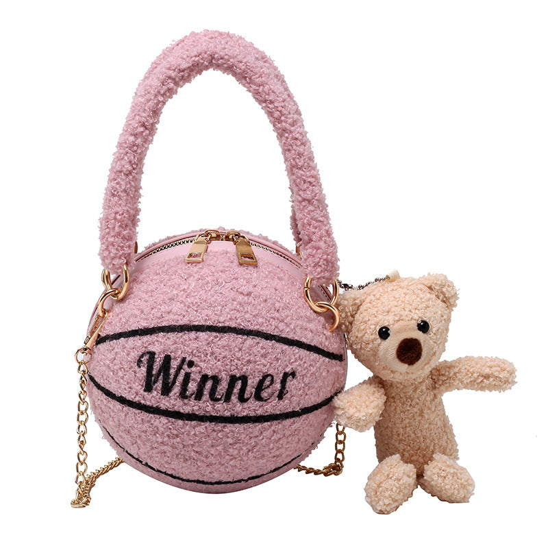 Personality Lamb Hair Basketball Bag Female