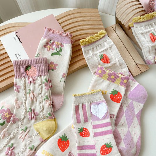 Female Trendy Ins Cute Cotton Sports Cartoon Stockings For Outerwear Wear