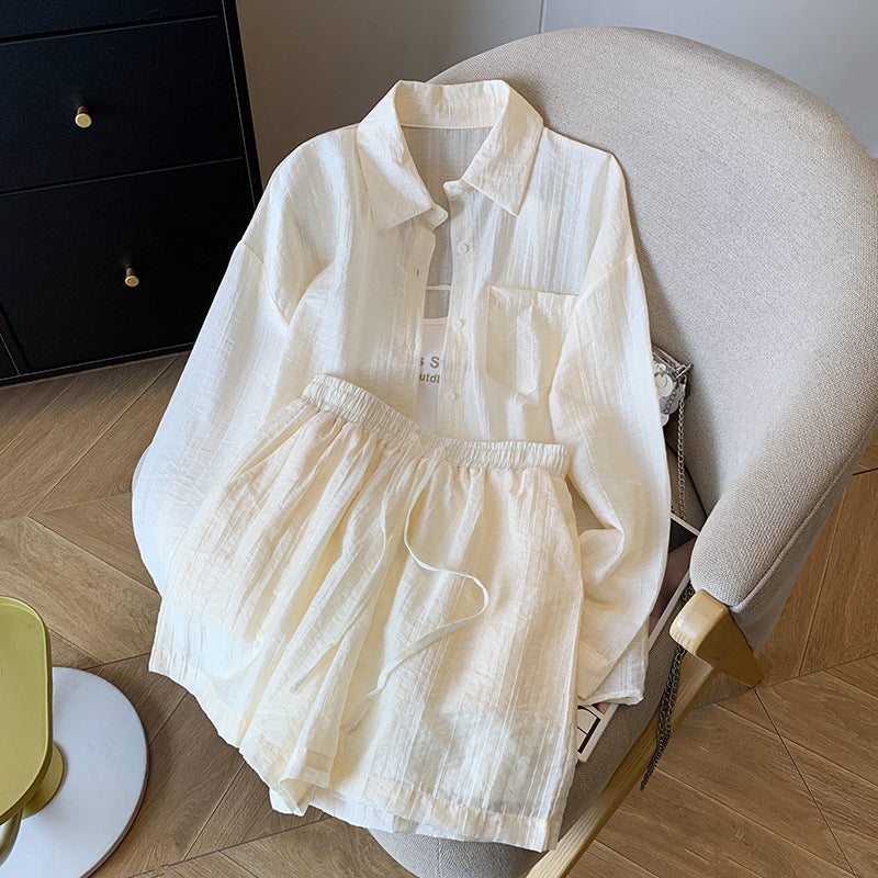 Womens Outerwear Top And Wide-leg Shorts Two-piece Set
