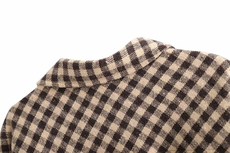 Coffee Color Plaid Loose Mid Length Shirt Jacket
