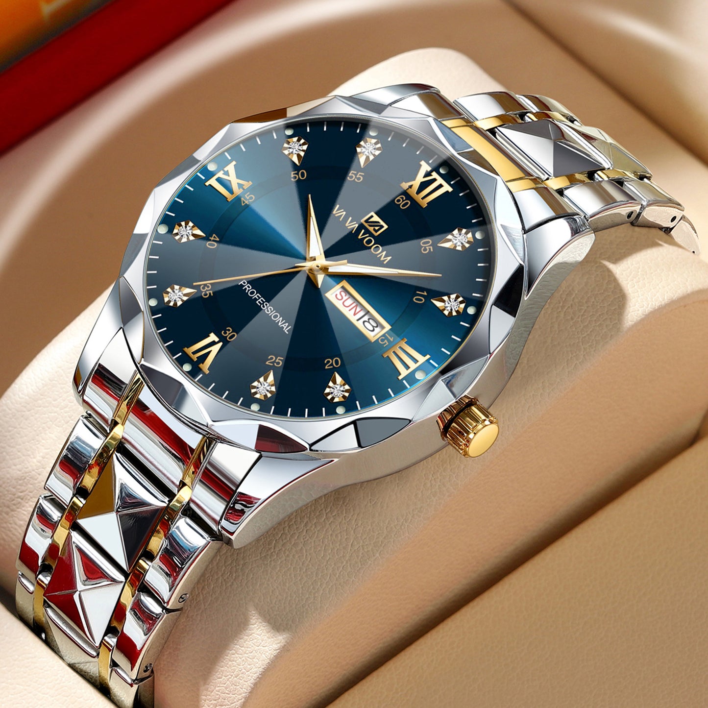 Double Calendar Tungsten Steel Waterproof Quartz Watch