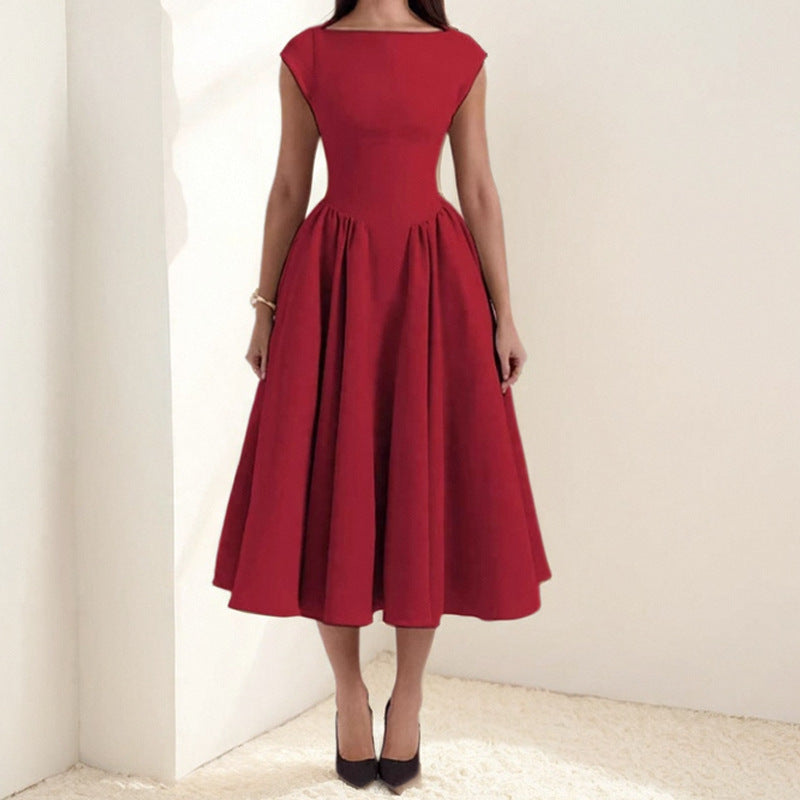 Backless Crew-neck Sleeveless Tank Dress Womens Midi Dress