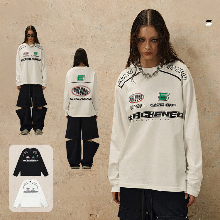 Locomotive Style Printed Loose Round Neck Long Sleeve Sweater