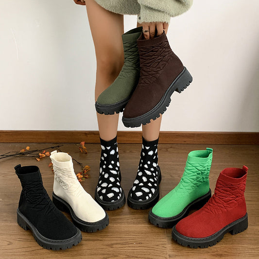Women's Thick Heel Solid Color Casual And Comfortable Martin Boots