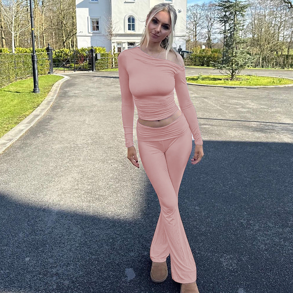 Slim Fit Mock Neck Long Sleeve Top And Slim Fit Trousers Set