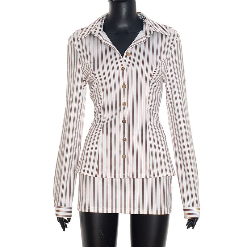Button Slim Shirt High Waist Bodycon Skirt Set