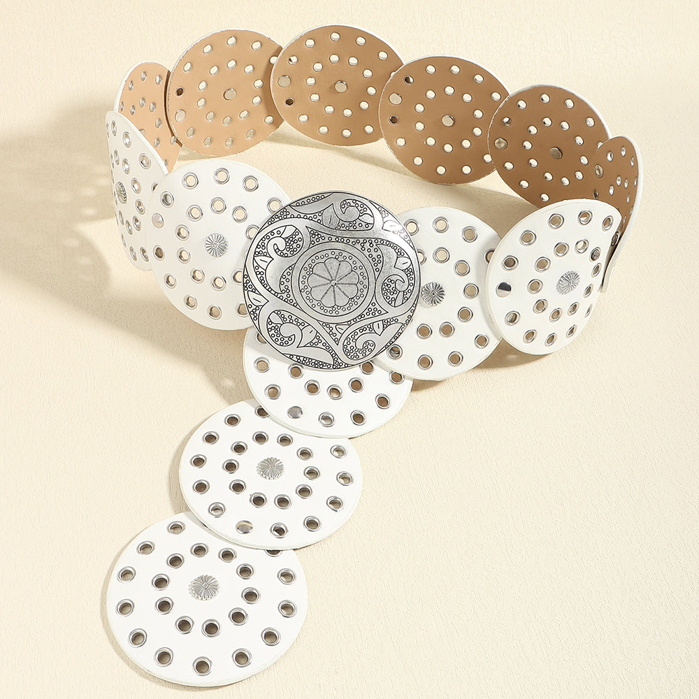 Fashion Punk Exaggerated Round Cutout Personality Belt Ladies Metal Retro Wide Belt