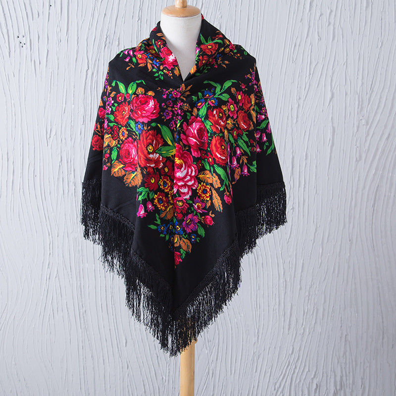 National Style Shawl Printed Tassel Warm Large Square Scarf