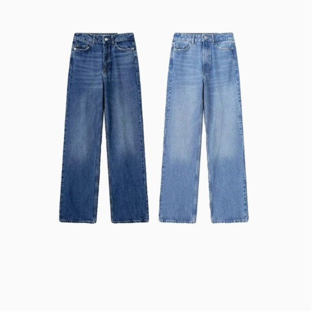 European And American Style High Waist Straight Long Jeans