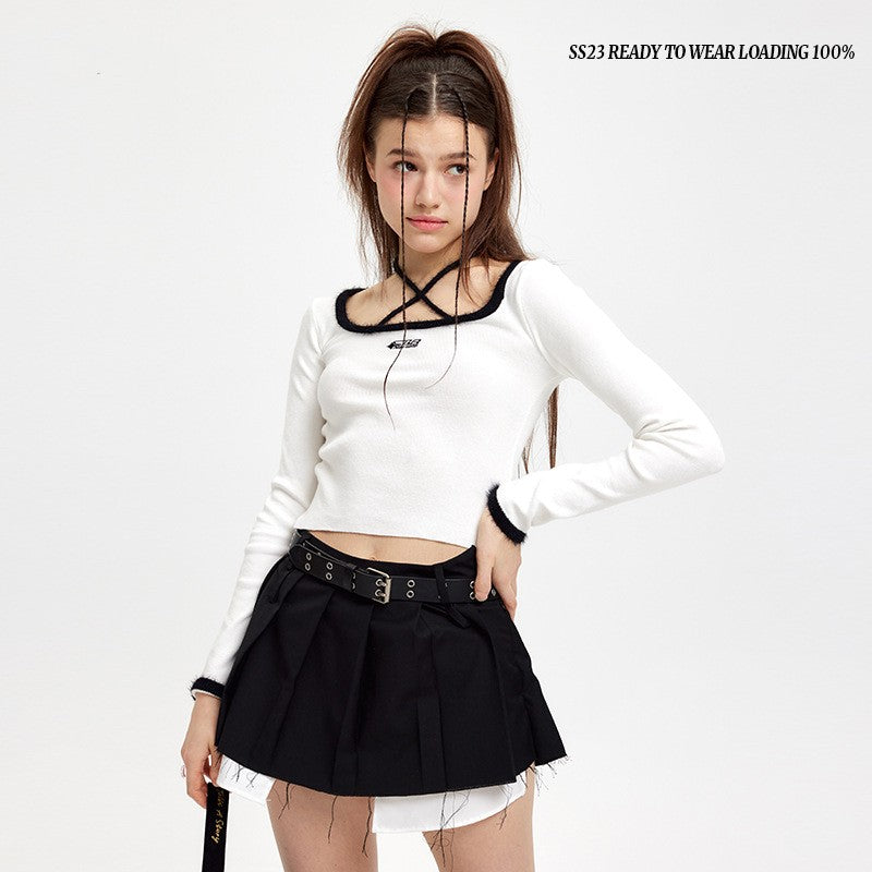 Japanese Niche Hanging Neck Lace-up Knitted Shirt Autumn And Winter Slim