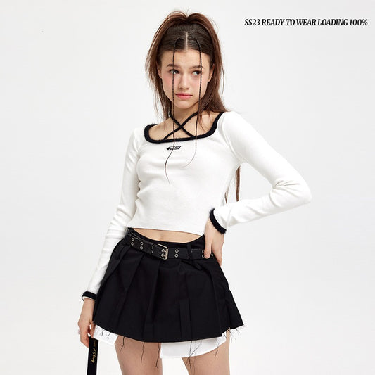 Japanese Niche Hanging Neck Lace-up Knitted Shirt Autumn And Winter Slim