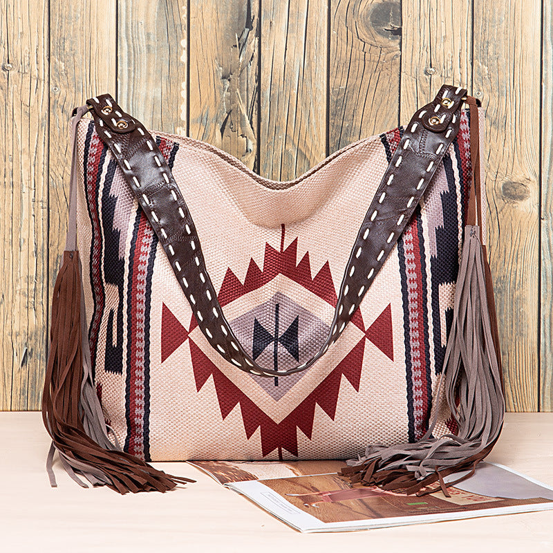 Retro Tassel Cotton And Linen Women's Bag Portable