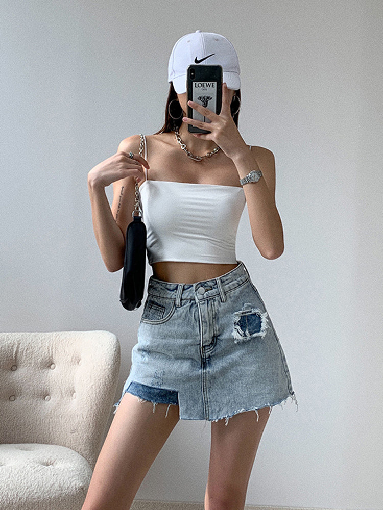 Denim Nederdel Kvinders Sommer Plus Size Koreansk Version Var Slank Og Asymmetrisk