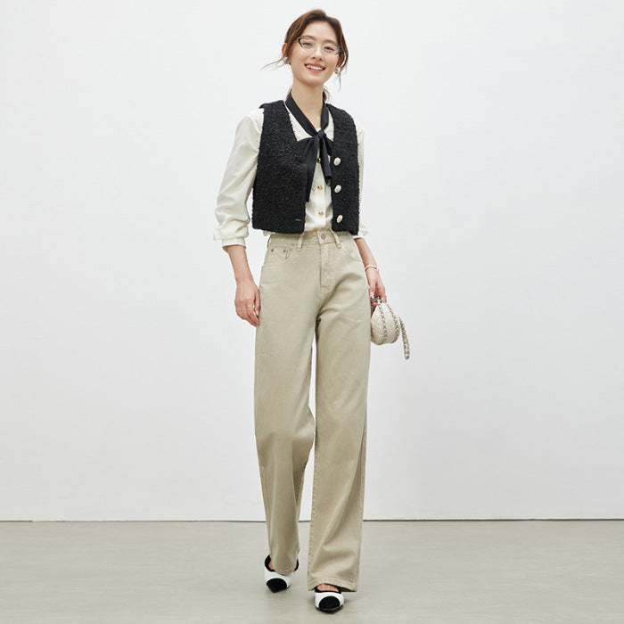 Apricot Wide-leg Draggle-tail Trousers Loose Straight