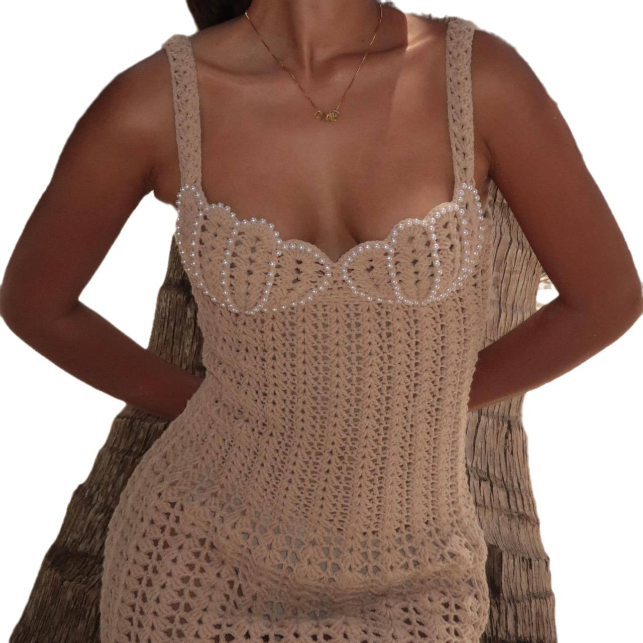 Vacation Beach Fashion Suspenders Pearl Dress