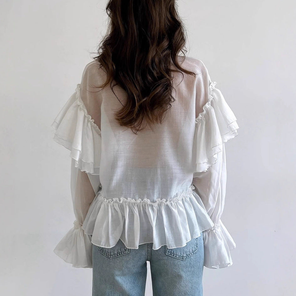 Designer French-style Soft Tie-front Long Sleeve Shirt