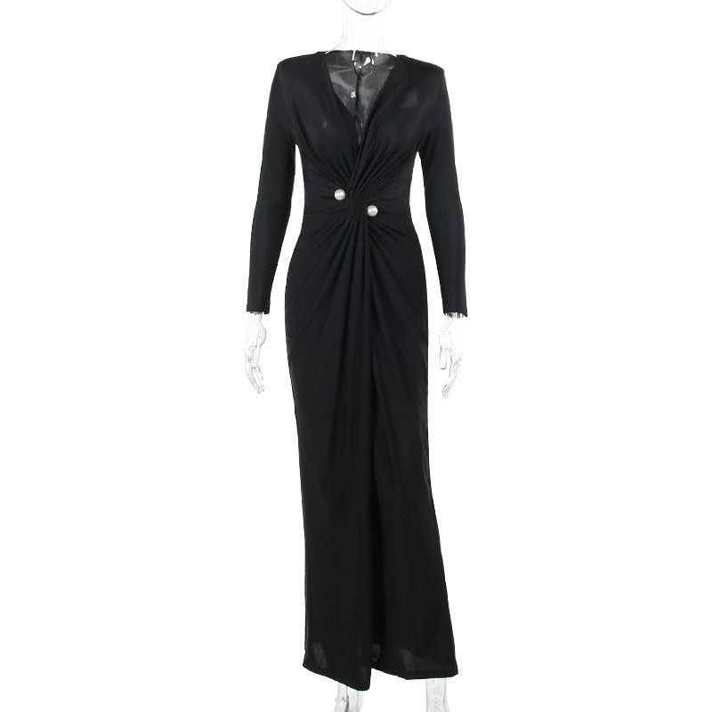 New Stylish V-neck Long-sleeve Split Dress