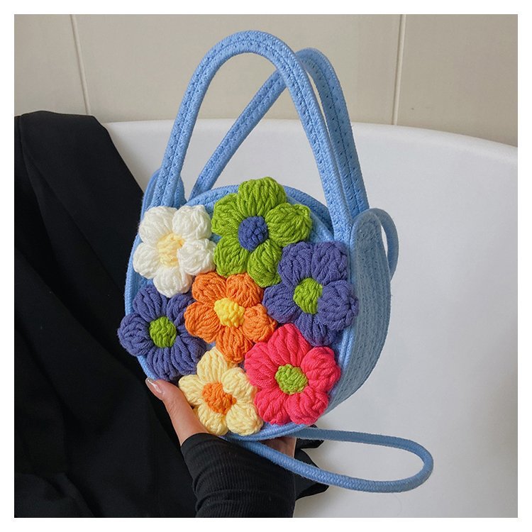 Summer New Cotton String Women's Woven Bag Flower Bag Fresh One-shoulder Portable