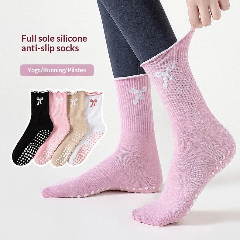 Sports Socks Yoga Mid Calf Socks Non Slip Silicone Ruffle Cotton Socks