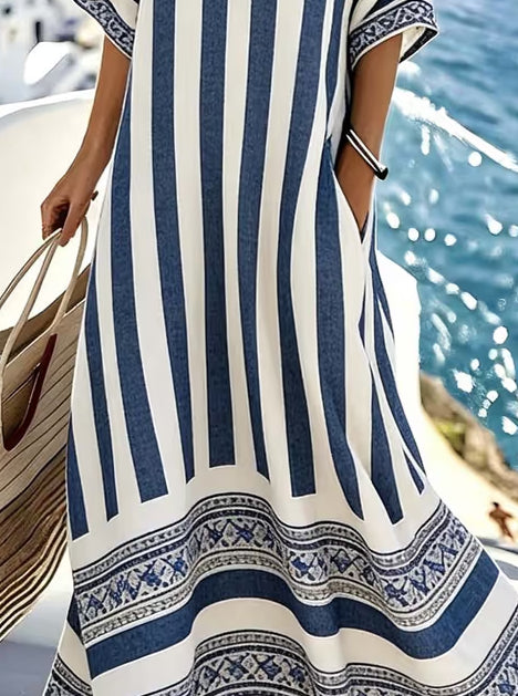 Women'S Casual Color-Block Striped Dress