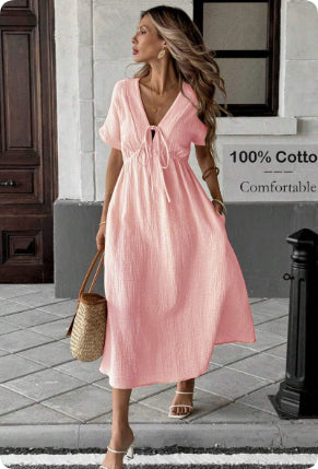 Womens Bohemian Deep V-Neck Dress