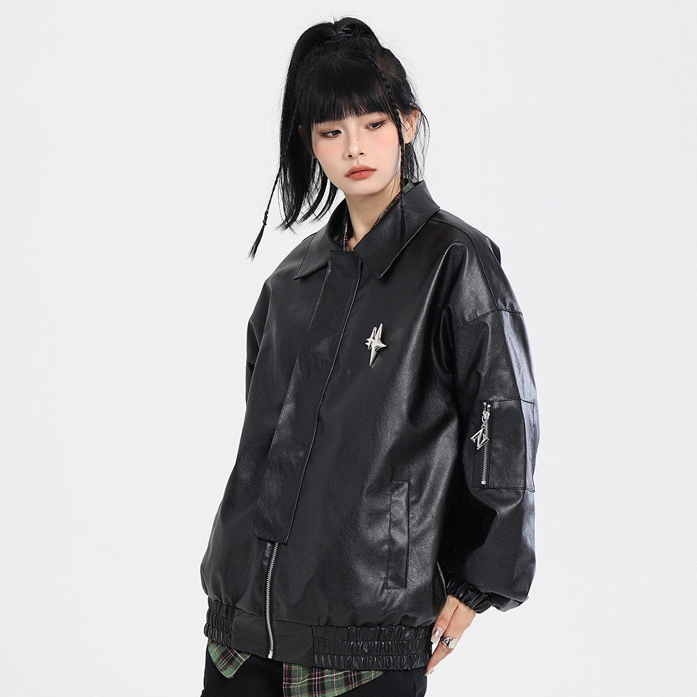 Spring And Autumn Loose Leather Coat Coat Men's High Street Simple