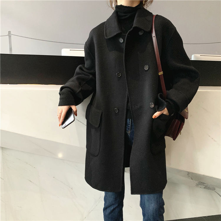 Medium Length Loose Small Wool Coat