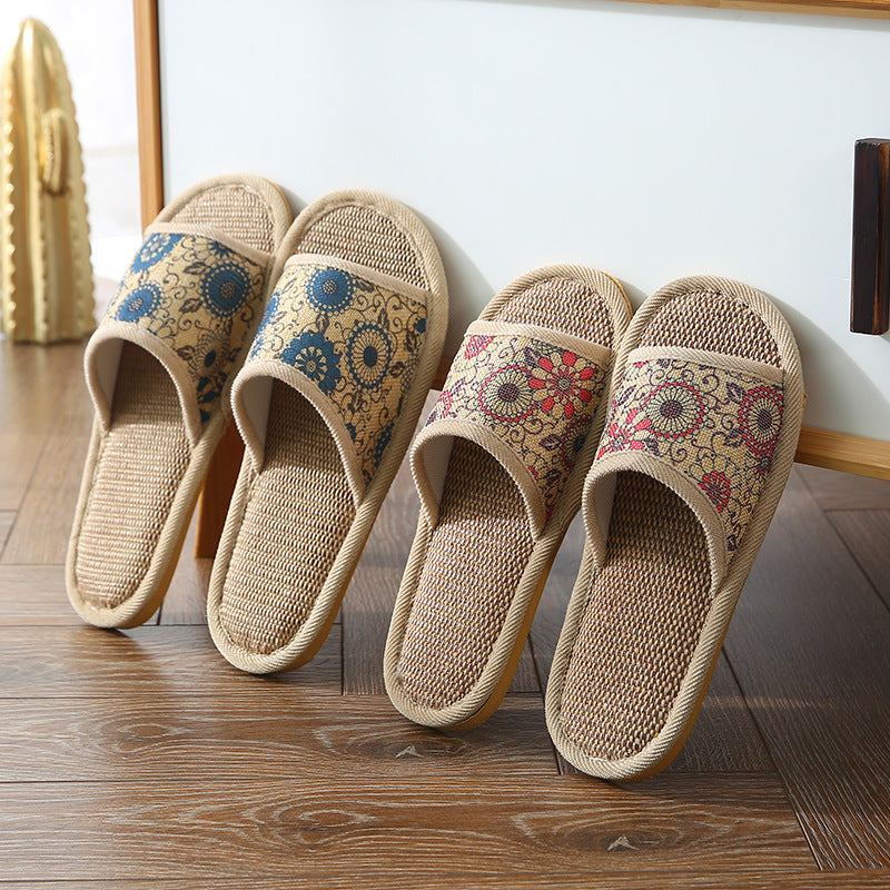 Cloth Linen Slippers With Thick Soles In The Bedroom