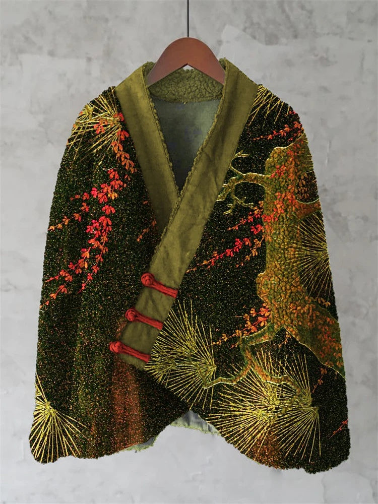 Womens Printed Kimono Cardigan Fleece Jacket Fashionable Womens Outerwear