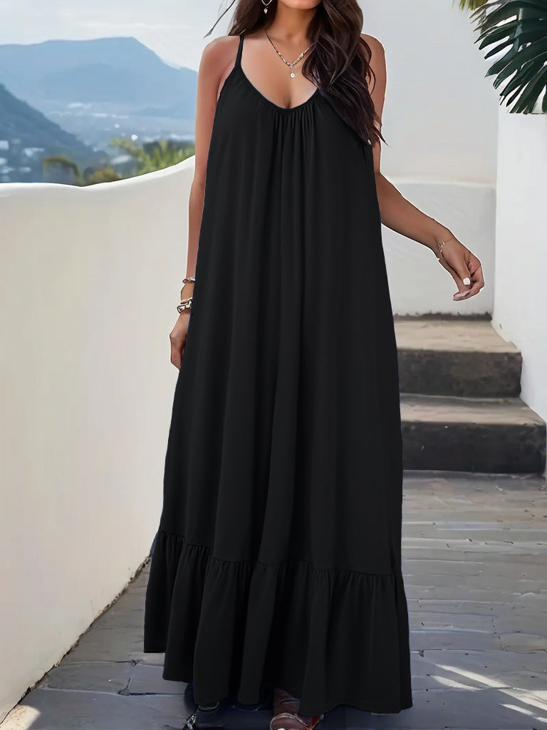 Strapless Sleeveless Solid-color Dress
