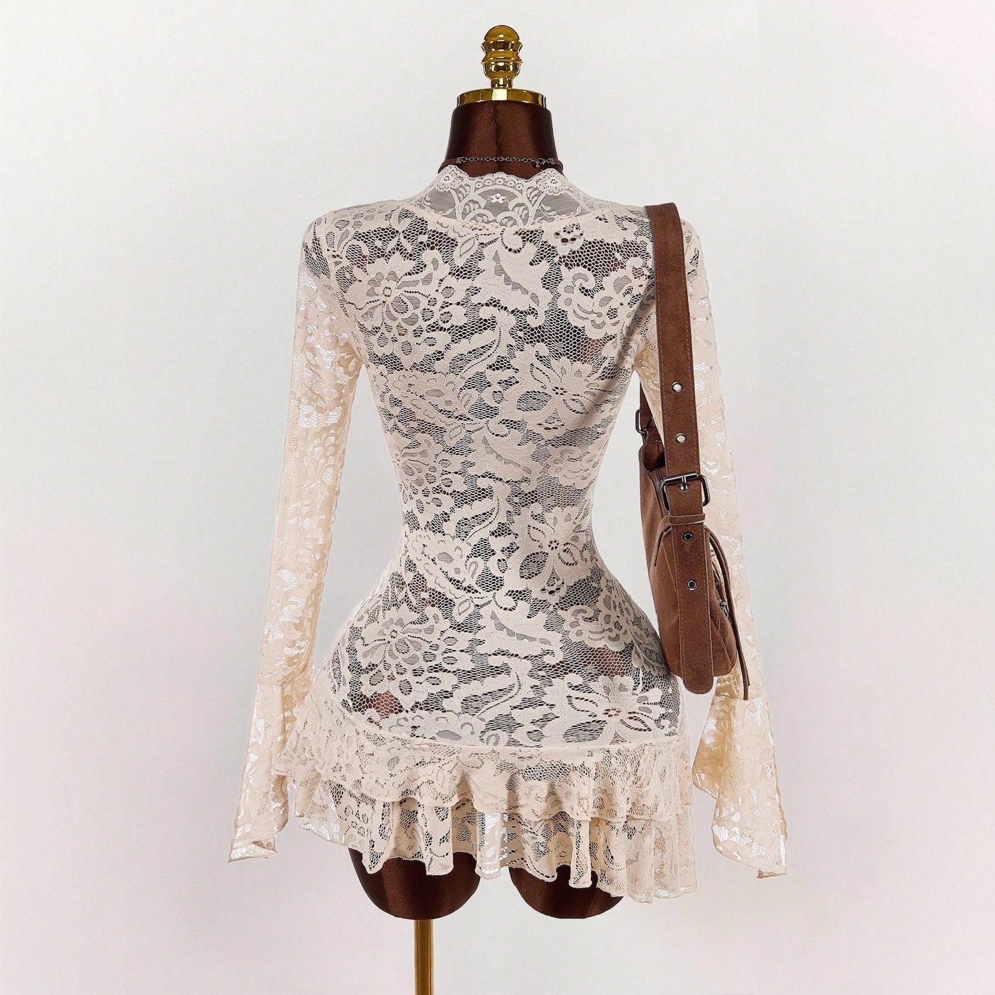 Retro Chic Cutout Lace VNeck DefinedWaist Mini Dress