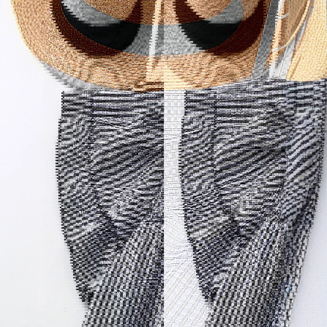 Bohemian Linen Plus-size Plaid Round-neck Loose Slimming Top