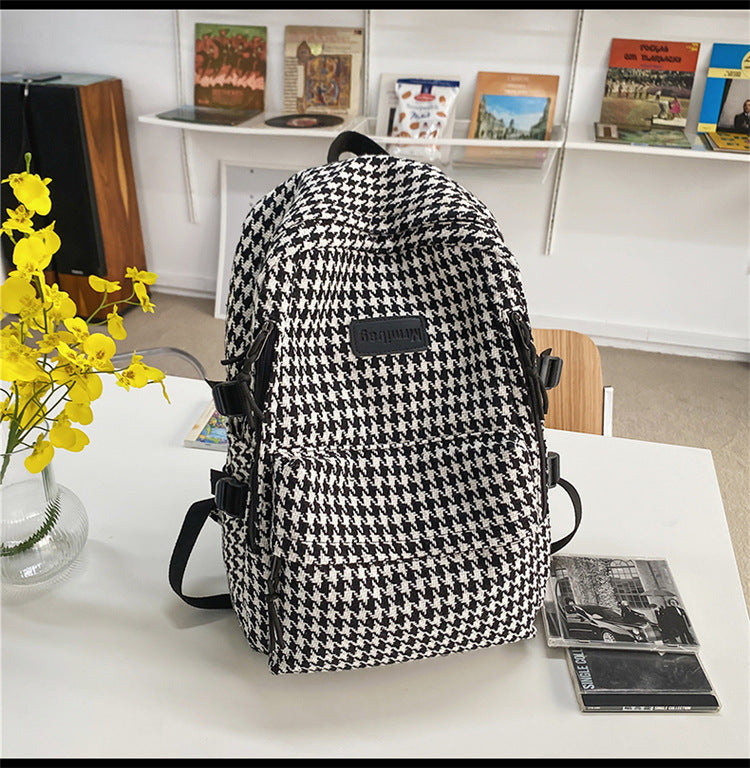 Original Knitted Houndstooth Simple Versatile Large Capacity Backpack