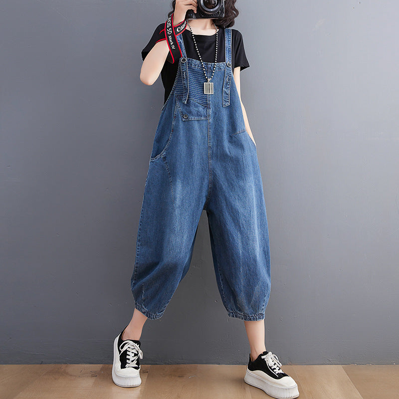 Women's Plus Size Korean Style Denim Wash Overalls