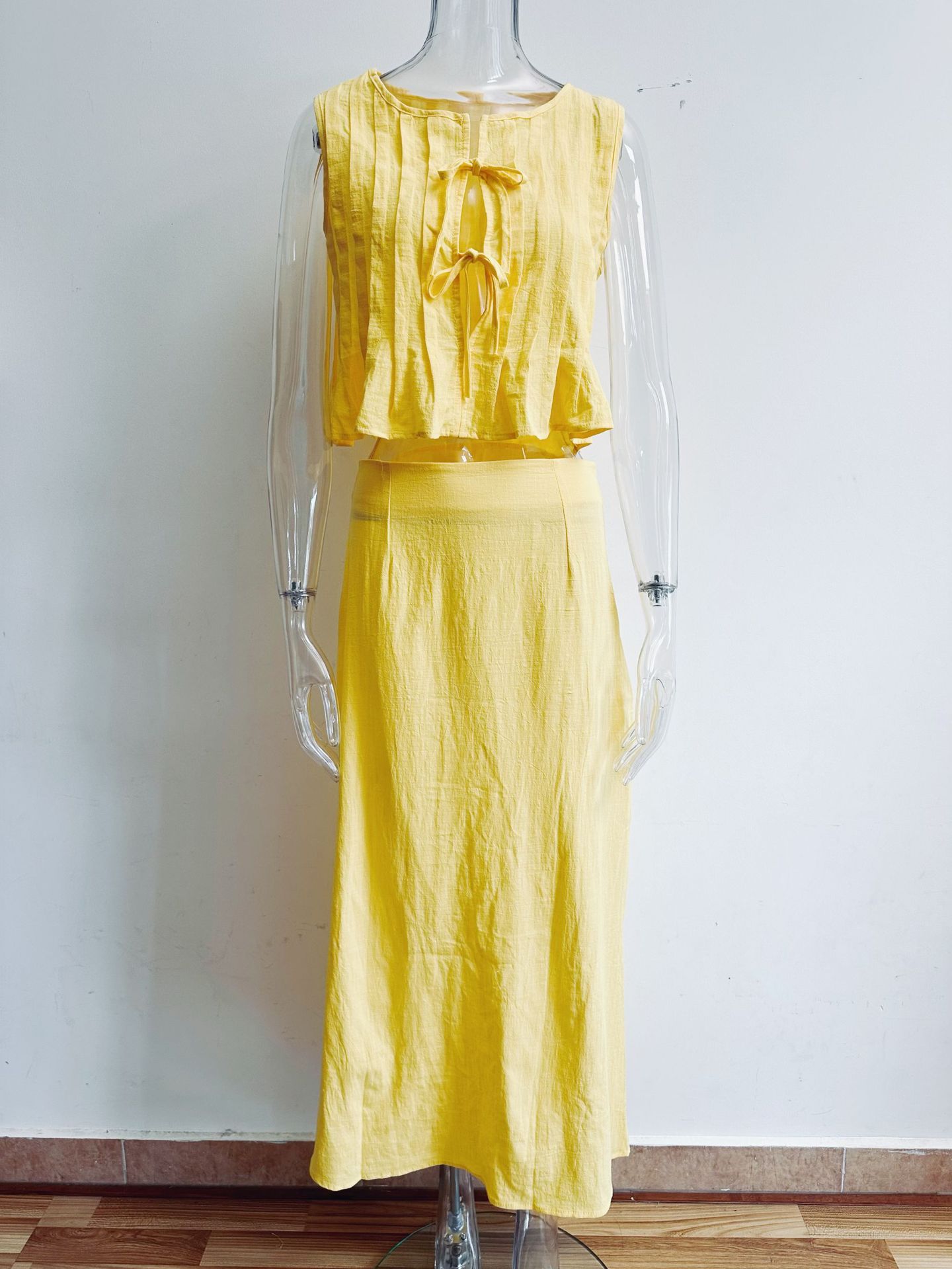 Breathable Cotton-Linen Sleeveless Bandage Womens Shirt Dress