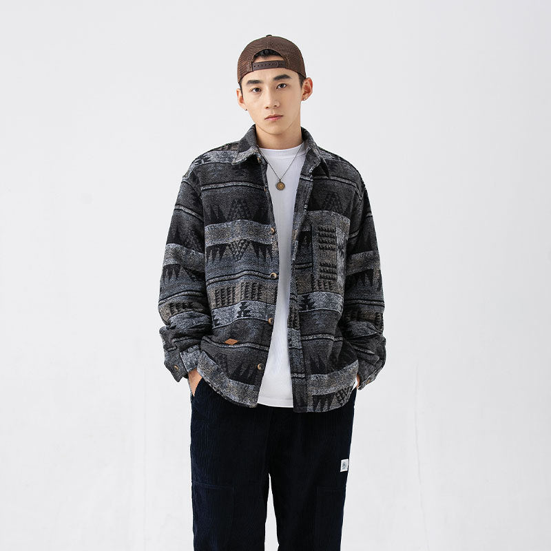 Men's Unisex Retro Japanese Ethnic Pattern Lapel Top