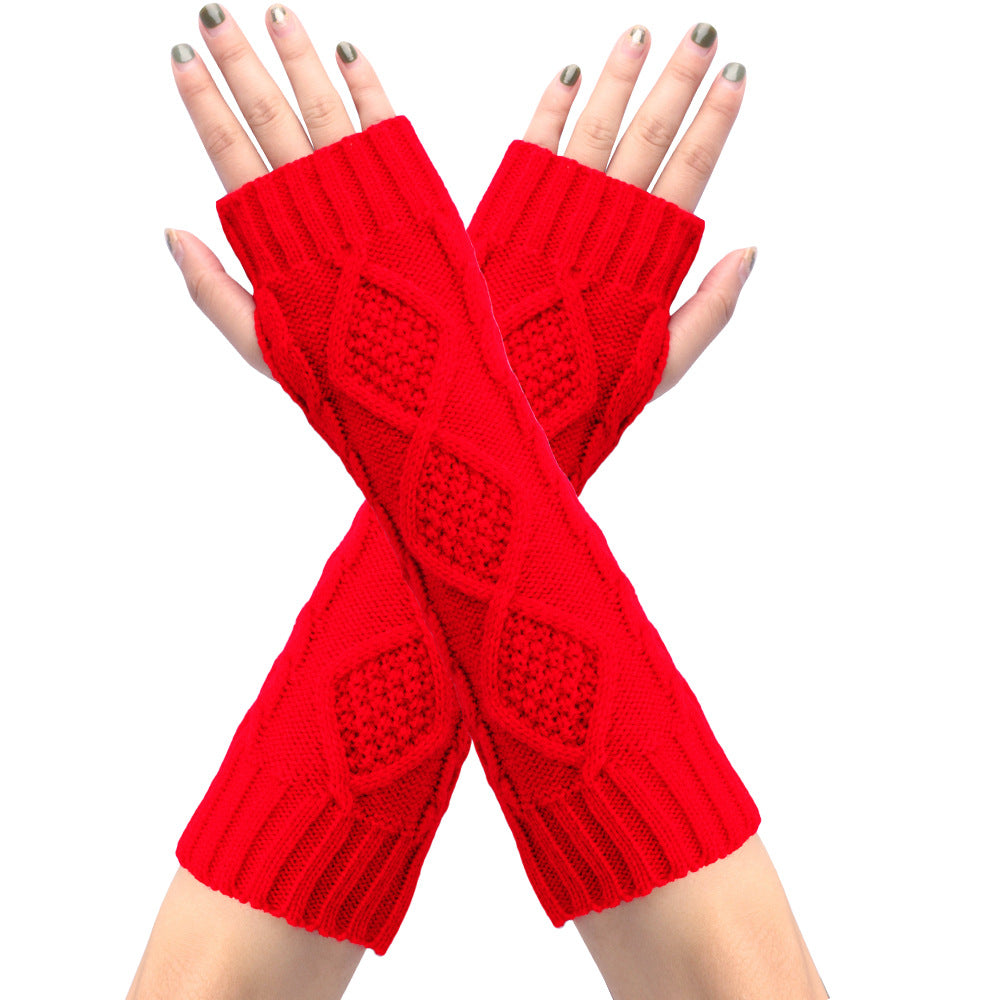 Diamond Knit Half Finger Bracers Extended Fingerless Arm Cover