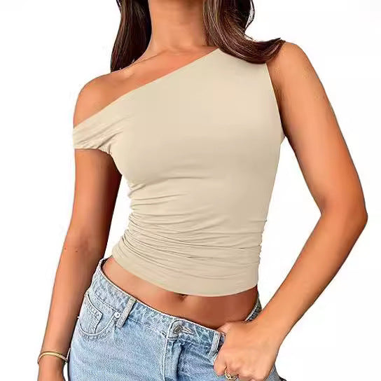Womens Solid-color Off-shoulder Tank Top