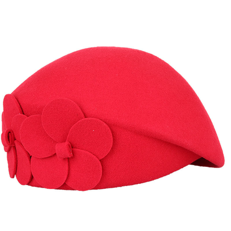 Double Flower Beret Stylish Elegant Wool