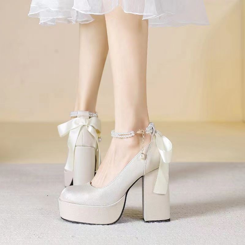 Waterproof Platform Women's Thick Heel Red Wedding Shoes