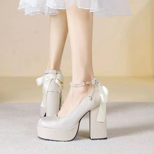 Waterproof Platform Women's Thick Heel Red Wedding Shoes