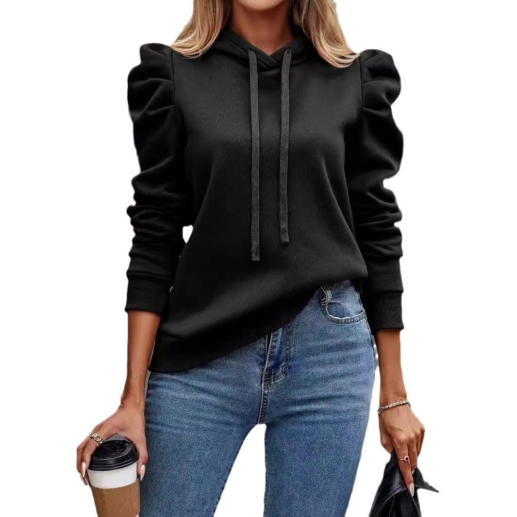 Fashionable Women's Solid-Color Casual Hoodie With Lapel And Hood
