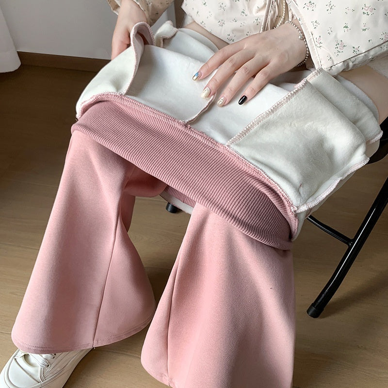 Ribbed High-Waisted Fleece-Lined Flared Pants