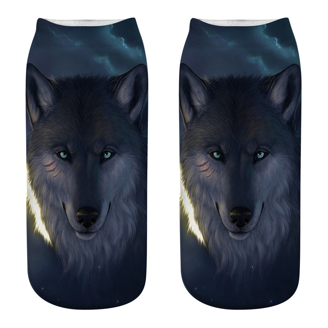 Printed Women's Socks Wolf Head 3D Printing Short Socks Creative Intention