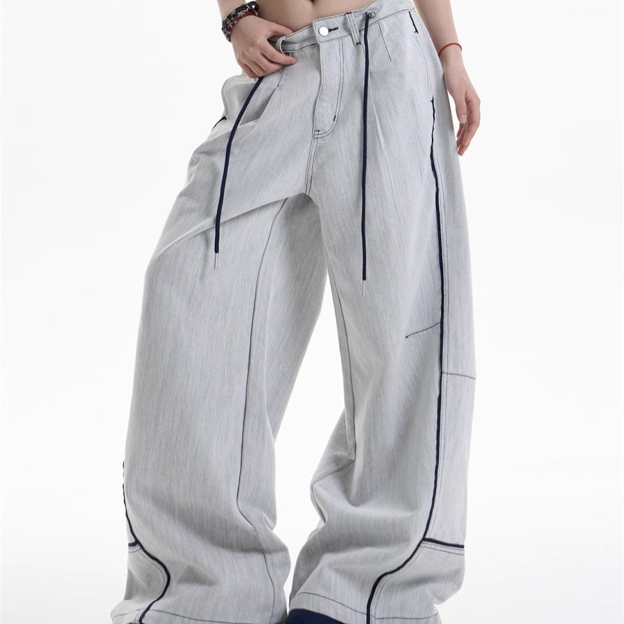 Stitching Contrast Color Wide-leg Loose Casual Pants