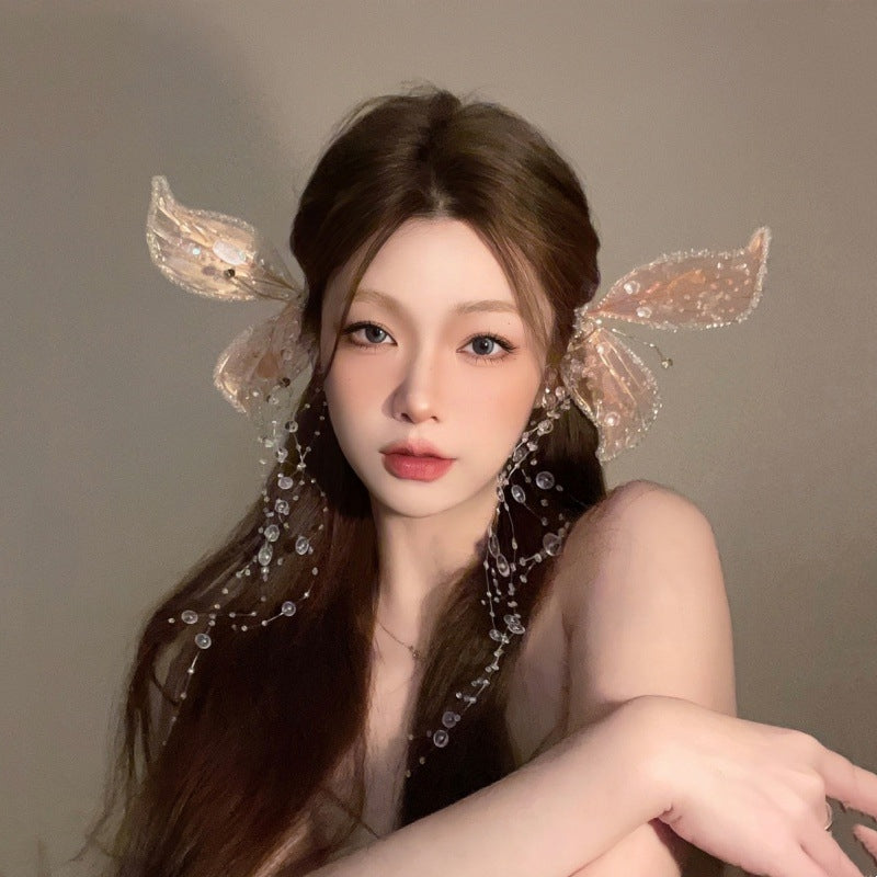 Ladies Bridal Wedding Butterfly Wings Tassel Elf Crystal Headwear