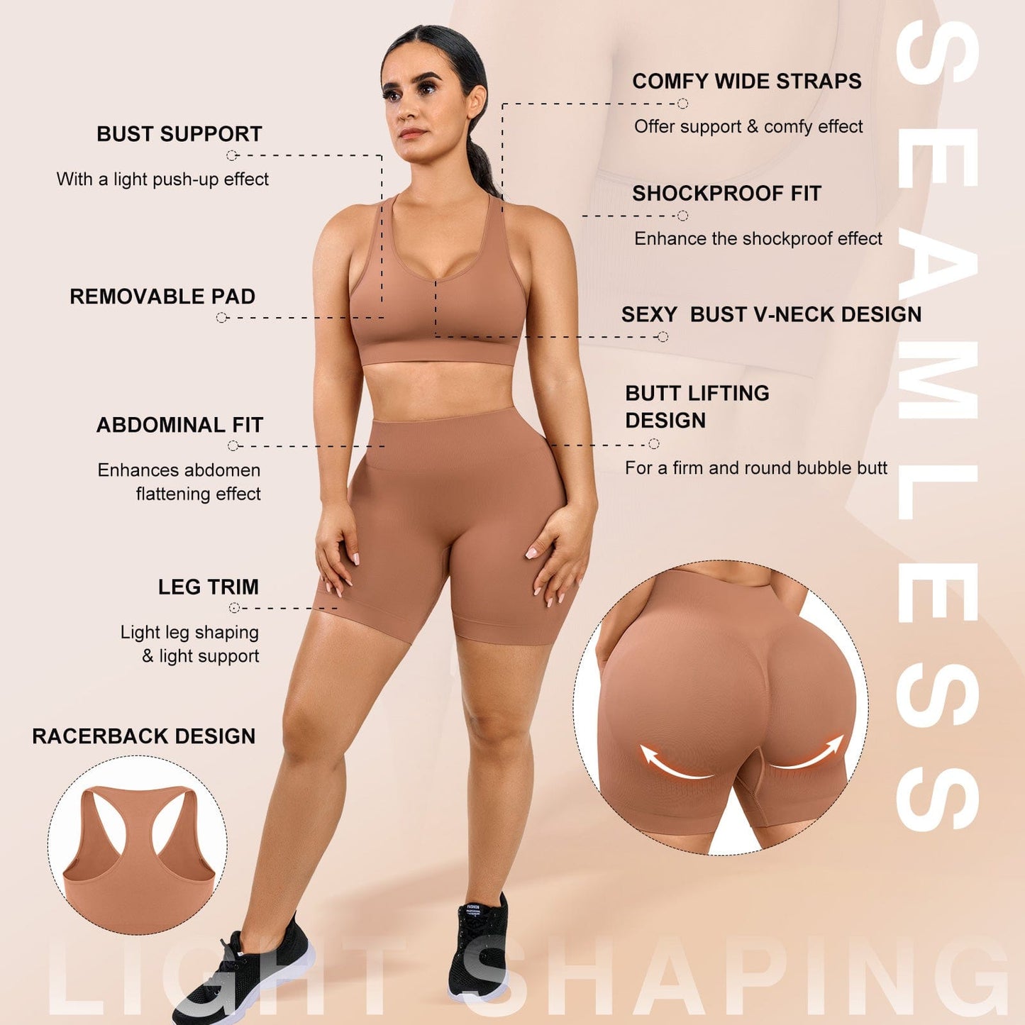 Eco-friendly Sexy V Neck Seamless Sportswear Biker Shorts Set