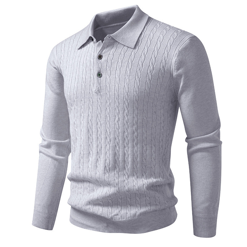 Ny Snoet Blomster Herre Trendy Cardigan Ensfarvet Polo Krave Striktrøje Herre