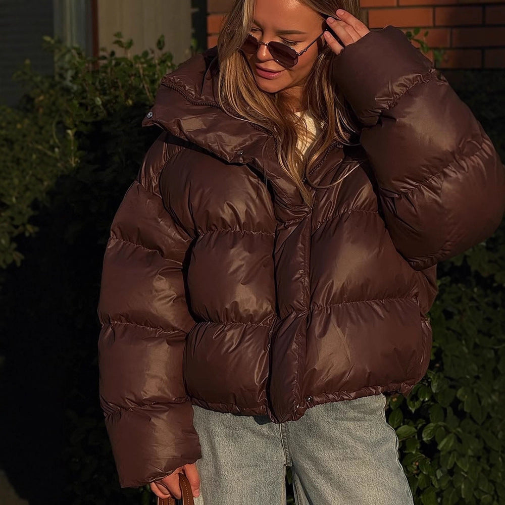 Solid Color Hooded Long Sleeve Cotton Coat For Women
