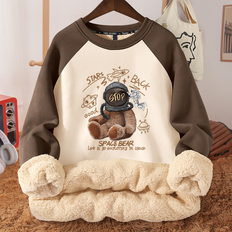 Women's Autumn And Winter Fleece-lined Thickened Hooded Berber Fleece Coat Contrast Color Raglan